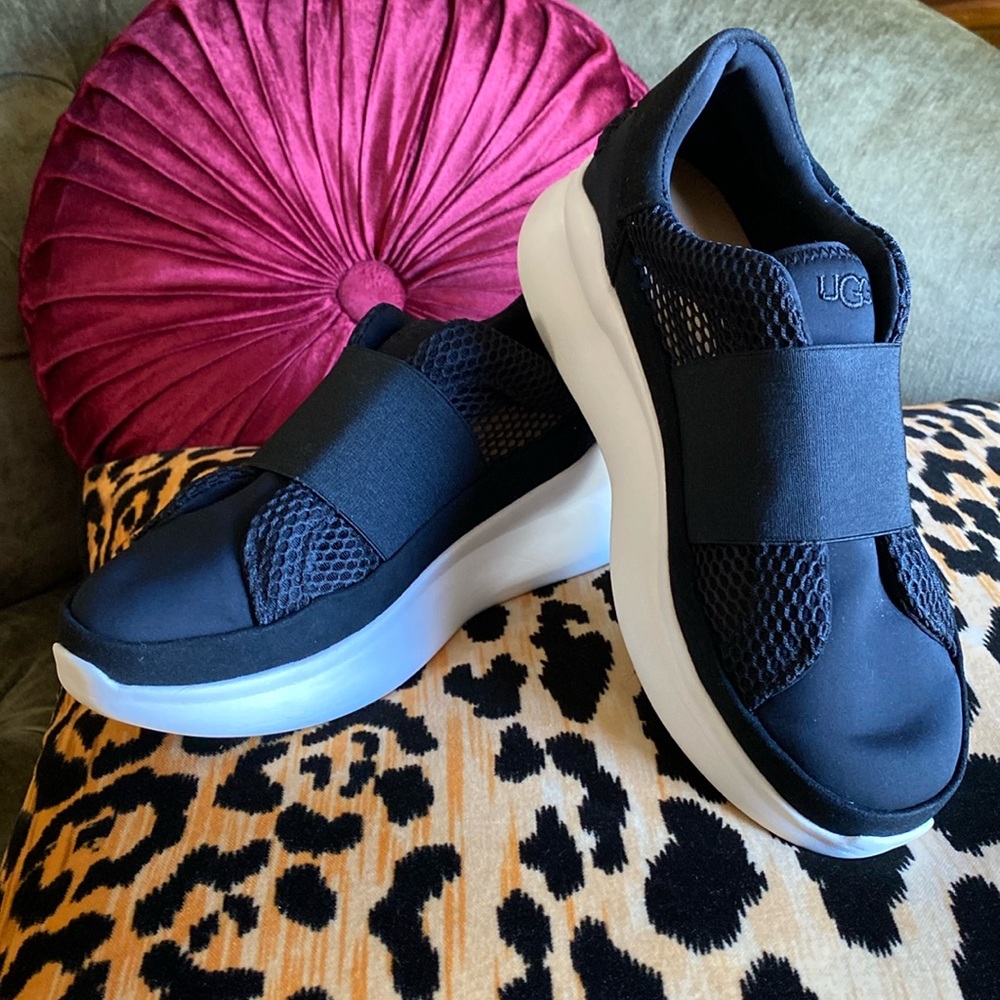 UGG black perforated pull-on sneakers, size 6.